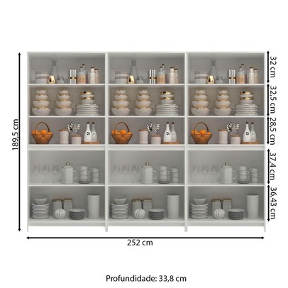 Armário de Cozinha com Balcão Americano 12 Portas com Tampo Branco - Pnr Móveis