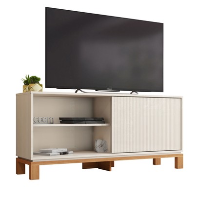 Rack para TV Até 55 Polegadas Mondrian 1 Porta 1 Prateleira Ripado 3d Off White/Freijó - Caemmun
