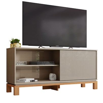 Rack para TV Até 55 Polegadas Mondrian 1 Porta 1 Prateleira Ripado 3d Sued/Freijó - Caemmun