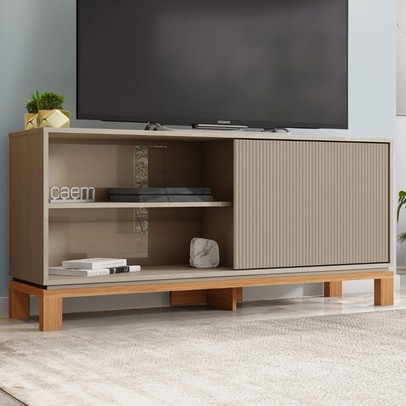 Rack para TV Até 55 Polegadas Mondrian 1 Porta 1 Prateleira Ripado 3d Sued/Freijó - Caemmun