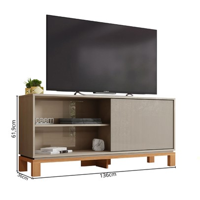 Rack para TV Até 55 Polegadas Mondrian 1 Porta 1 Prateleira Ripado 3d Sued/Freijó - Caemmun