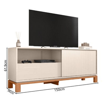 Rack para TV Até 55 Polegadas Mondrian 1 Porta 1 Gaveta Ripado 3d Off White/Freijó - Caemmun