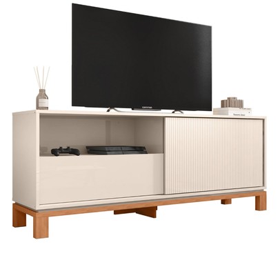 Rack para TV Até 55 Polegadas Mondrian 1 Porta 1 Gaveta Ripado 3d Off White/Freijó - Caemmun