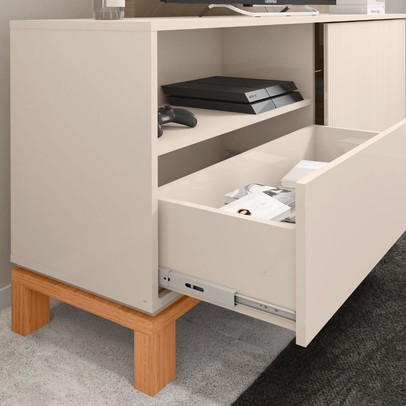 Rack para TV Até 55 Polegadas Mondrian 1 Porta 1 Gaveta Ripado 3d Off White/Freijó - Caemmun