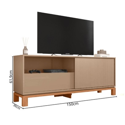 Rack para TV Até 55 Polegadas Mondrian 1 Porta 1 Gaveta Ripado 3d Sued/Freijó - Caemmun