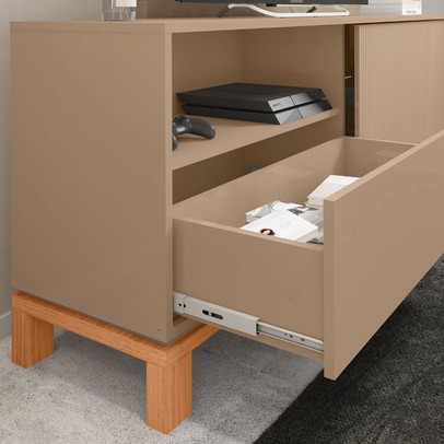 Rack para TV Até 55 Polegadas Mondrian 1 Porta 1 Gaveta Ripado 3d Sued/Freijó - Caemmun