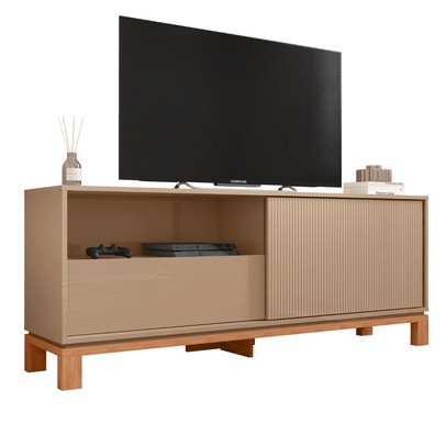 Rack para TV Até 55 Polegadas Mondrian 1 Porta 1 Gaveta Ripado 3d Sued/Freijó - Caemmun