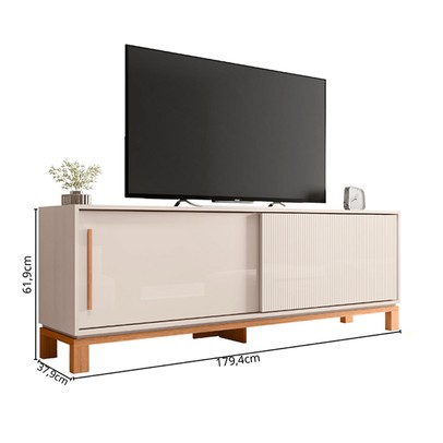 Rack para TV Até 65 Polegadas Mondrian 2 Portas Ripado 3d Off White/Freijó - Caemmun