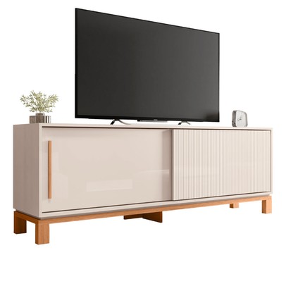 Rack para TV Até 65 Polegadas Mondrian 2 Portas Ripado 3d Off White/Freijó - Caemmun