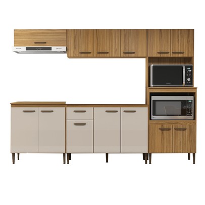 Armário de Cozinha Boston com Balcão para Pia 13 Portas 1 Gaveta Ipê/Cristalo - Pnr Móveis