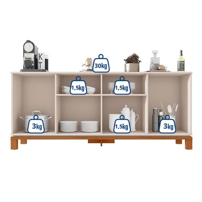 Balcão Buffet Mondriant 4 Portas Ripado 3d Off White/Freijó - Caemmun