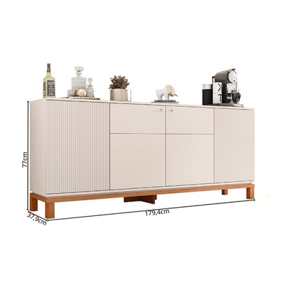 Balcão Buffet Mondriant 4 Portas Ripado 3d Off White/Freijó - Caemmun