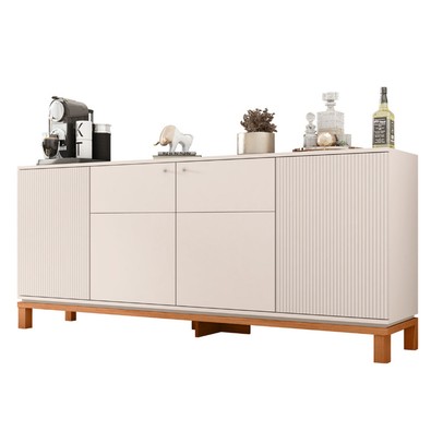 Balcão Buffet Mondriant 4 Portas Ripado 3d Off White/Freijó - Caemmun