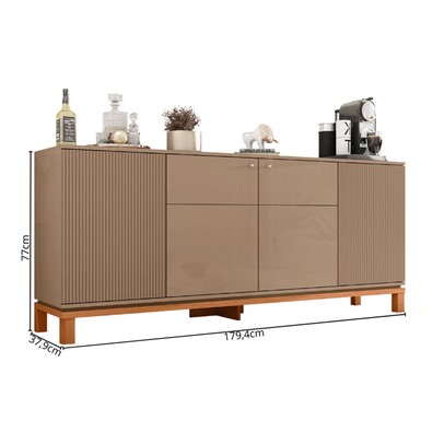 Balcão Buffet Mondriant 4 Portas Ripado 3d Sued/Freijó - Caemmun