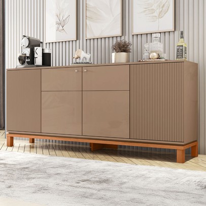 Balcão Buffet Mondriant 4 Portas Ripado 3d Sued/Freijó - Caemmun