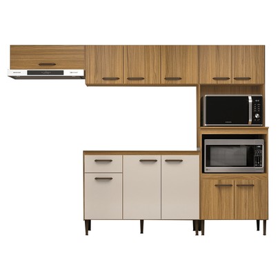 Armário de Cozinha Boston com Balcão para Pia 11 Portas 1 Gaveta Ipê/Cristalo - Pnr Móveis