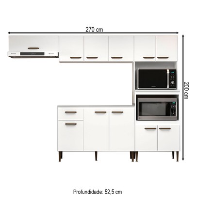 Armário de Cozinha Boston com Balcão para Pia 11 Portas 1 Gaveta Ipê/Cristalo - Pnr Móveis