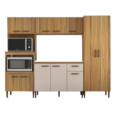 Armário de Cozinha Boston com Balcão para Pia 12 Portas 1 Gaveta Ipê/Cristalo - Pnr Móveis