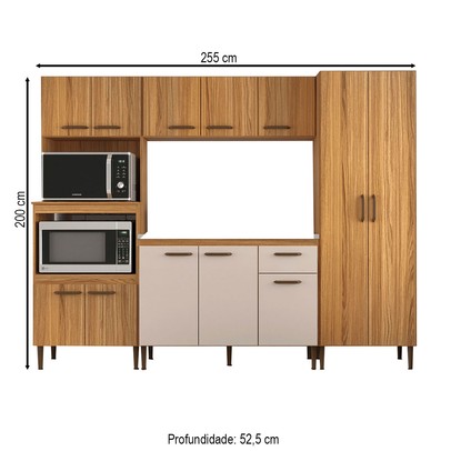 Armário de Cozinha Boston com Balcão para Pia 12 Portas 1 Gaveta Ipê/Cristalo - Pnr Móveis