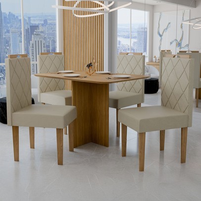Mesa de Jantar 4 Lugares Madrid Cinamomo/Cristal - Panorama Móveis