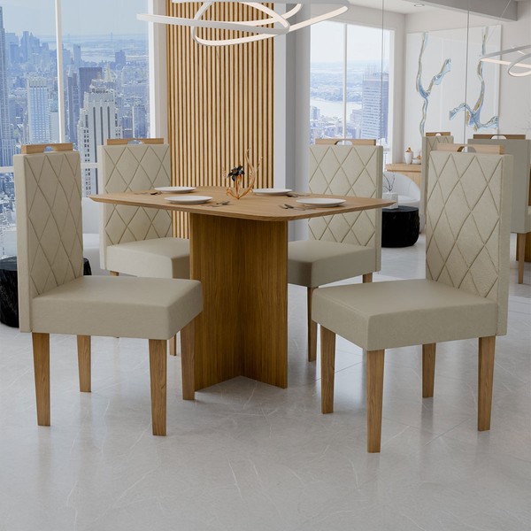 Mesa de Jantar 4 Lugares Madrid Cinamomo/Cristal - Panorama Móveis