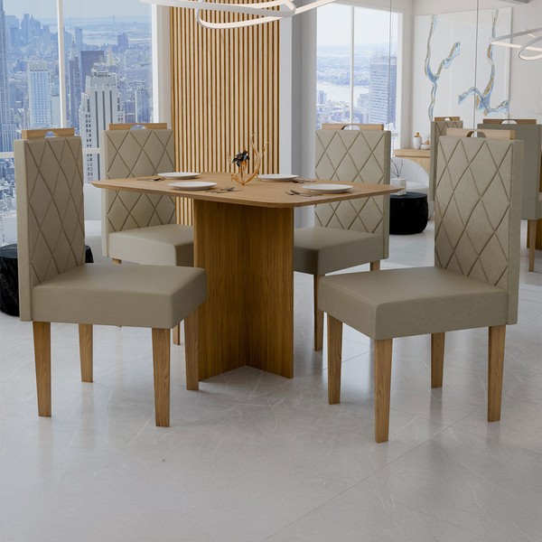Mesa de Jantar 4 Lugares Madrid Cinamomo/Pérola - Panorama Móveis
