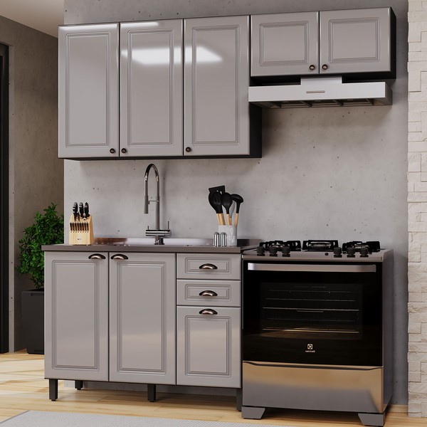 Cozinha Compacta Firenze 8 Portas 2 Gavetas 6171.160 Chumbo/Titânio - Indékes