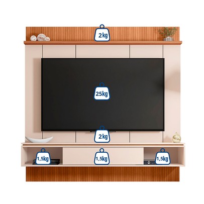 Painel para TV Até 65 Polegadas Vênus 1 Porta Ripado 3d Off White/Freijó - Caemmun