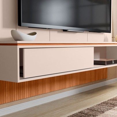 Painel para TV Até 65 Polegadas Vênus 1 Porta Ripado 3d Off White/Freijó - Caemmun