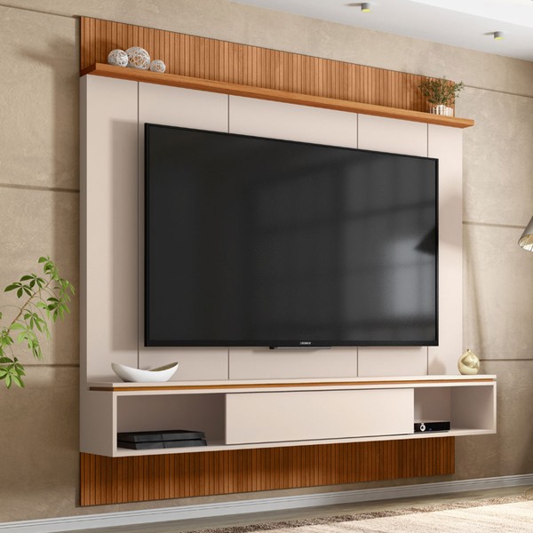 Painel para TV Até 65 Polegadas Vênus 1 Porta Ripado 3d Off White/Freijó - Caemmun