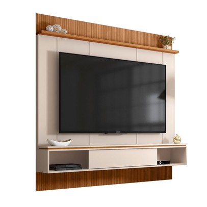 Painel para TV Até 65 Polegadas Vênus 1 Porta Ripado 3d Off White/Freijó - Caemmun