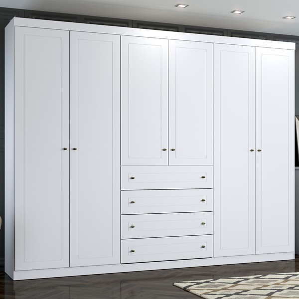Guarda-Roupa Casal Moscow 6 Portas 4 Gavetas Branco Hp - Pnr Móveis