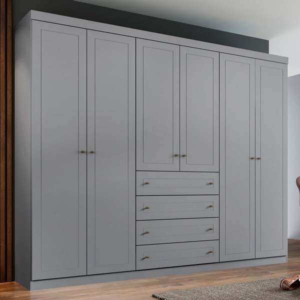 Guarda-Roupa Casal Moscow 6 Portas 4 Gavetas Cinza - Pnr Móveis
