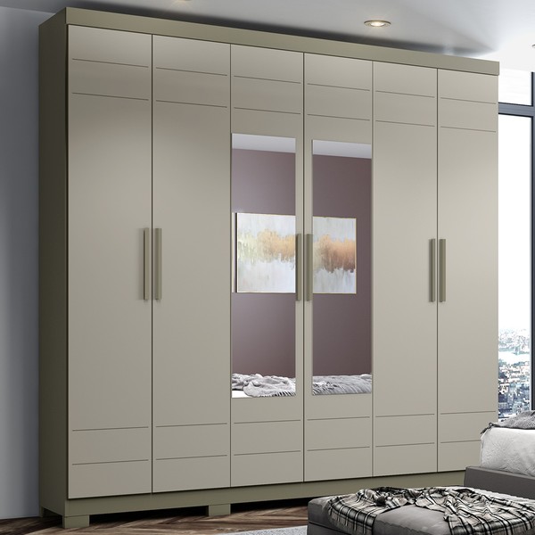 Guarda-Roupa Casal Benfica 6 Portas 3 Gavetas Duna/Cristal - Pnr Móveis