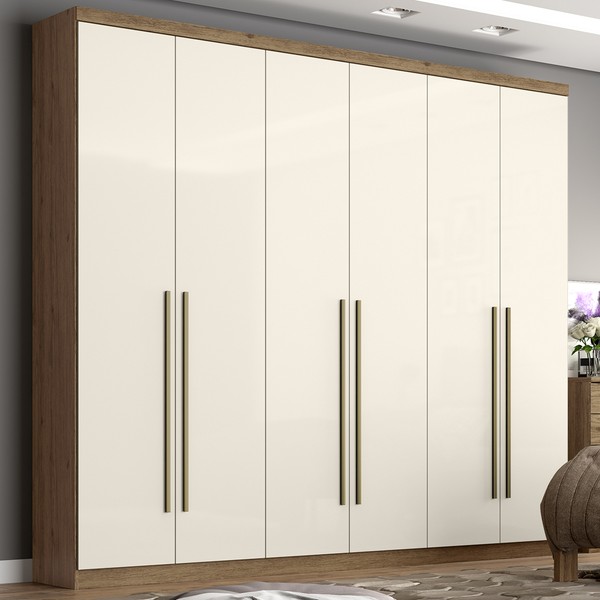 Guarda-Roupa Casal Ravé 6 Portas 3 Gavetas Rústico/Off White - Pnr Móveis