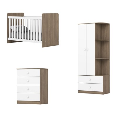 Quarto de Bebê Completo Smile 2 Portas 6 Gavetas Rústico/Branco - Pnr Móveis