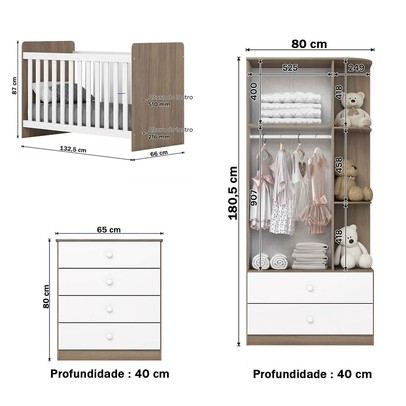 Quarto de Bebê Completo Smile 2 Portas 6 Gavetas Rústico/Branco - Pnr Móveis