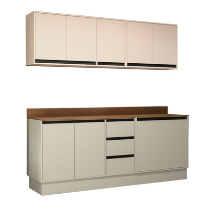 Cozinha Completa áurea 9 Portas 3 Gavetas Verde Oliva/Creme - Politorno