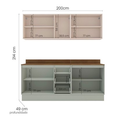 Cozinha Completa áurea 9 Portas 3 Gavetas Verde Oliva/Creme - Politorno