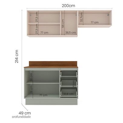 Cozinha Completa Oliva 6 Portas 3 Gavetas Verde Oliva/Creme - Politorno