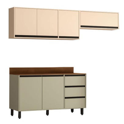 Cozinha Completa Oliva 6 Portas 3 Gavetas Verde Oliva/Creme - Politorno