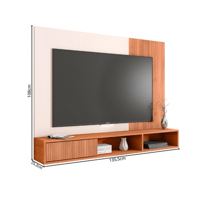 Painel para TV Até 55 Polegadas Ritmo 1 Porta Ripado 3d Freijó/Off White - Caemmun