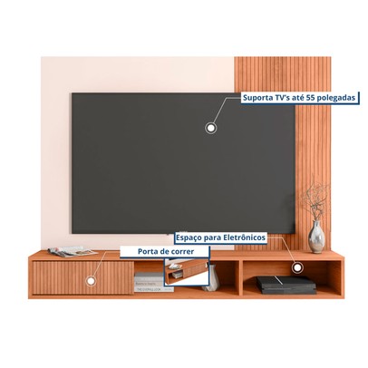 Painel para TV Até 55 Polegadas Ritmo 1 Porta Ripado 3d Freijó/Off White - Caemmun