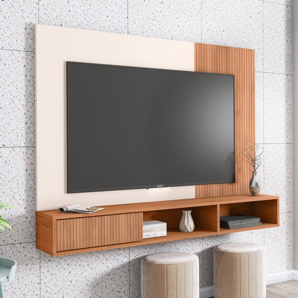 Painel para TV Até 55 Polegadas Ritmo 1 Porta Ripado 3d Freijó/Off White - Caemmun