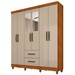Guarda-Roupa Casal Diamante 6 Portas 2 Gavetas com Espelho Cinamomo/Off White - Pnr Móveis