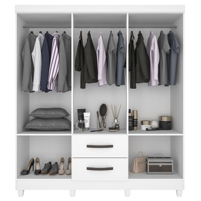 Guarda-Roupa Casal Diamante 6 Portas 2 Gavetas com Espelho Branco - Pnr Móveis