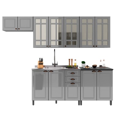 Cozinha Completa Firenze 12 Portas 2 Gavetas com Vidro 6171.166 Chumbo/Titânio - Indékes