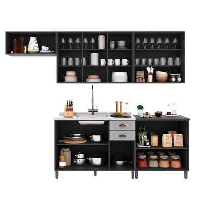 Cozinha Completa Firenze 12 Portas 2 Gavetas com Vidro 6171.166 Chumbo/Titânio - Indékes