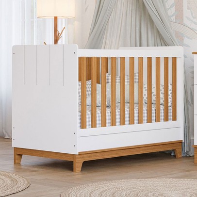 Berço Biscoito 100% Mdf Branco Acetinado/Nature - Permóbili