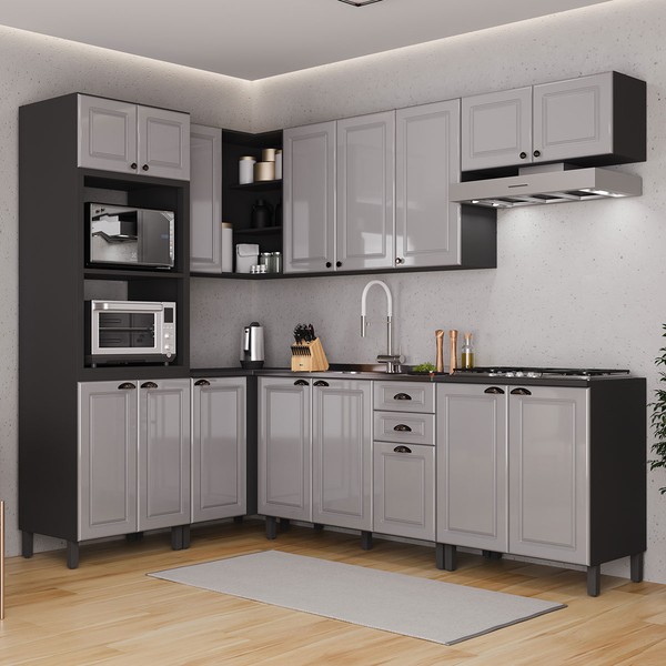 Cozinha Completa Firenze 16 Portas 2 Gavetas Chumbo/Titânio - Indékes